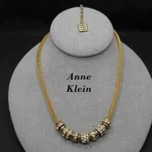 ANNE KLEIN Necklace Gold Tone Metal Mesh Chain, Silver Charms, 19 Inches